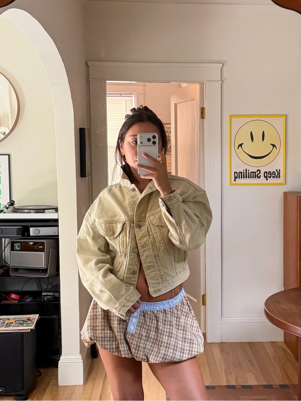 check boxer puffball skirt